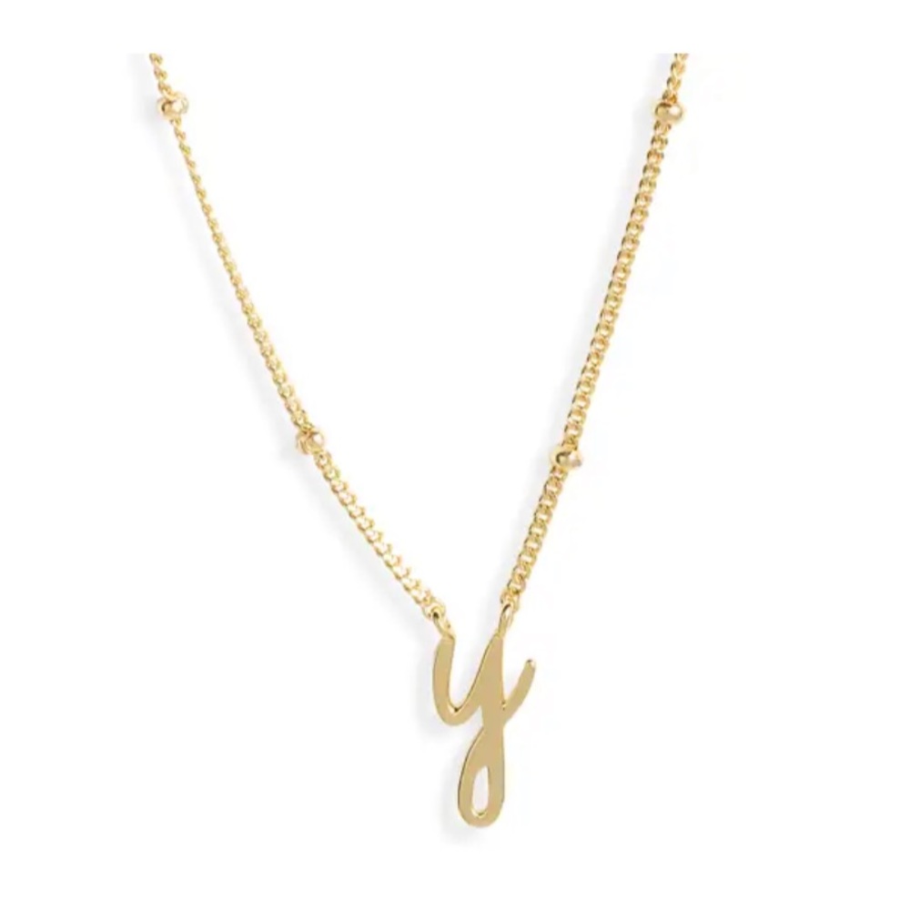 ❌Argento Vivo Y Sterling Silver Rondelle Script Initial Pendant Necklace Gold Y
